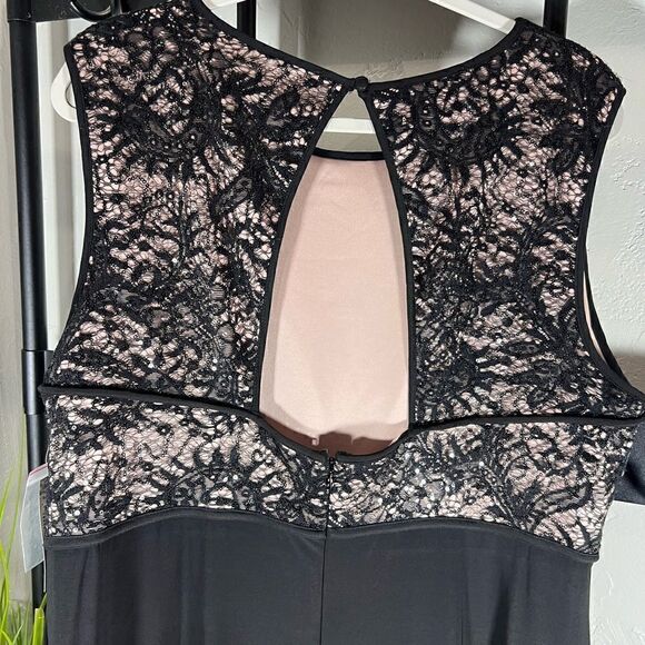 Nightway lace sequins open back evening gown black tan size 20W - Picture 7 of 16